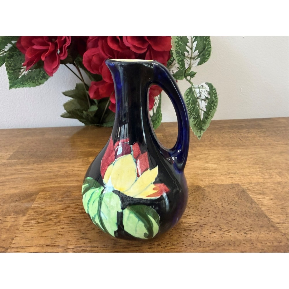 Vintage H&K Tunstall‎ Hand Painted Floral Art Pottery Pitcher Vase England Decor